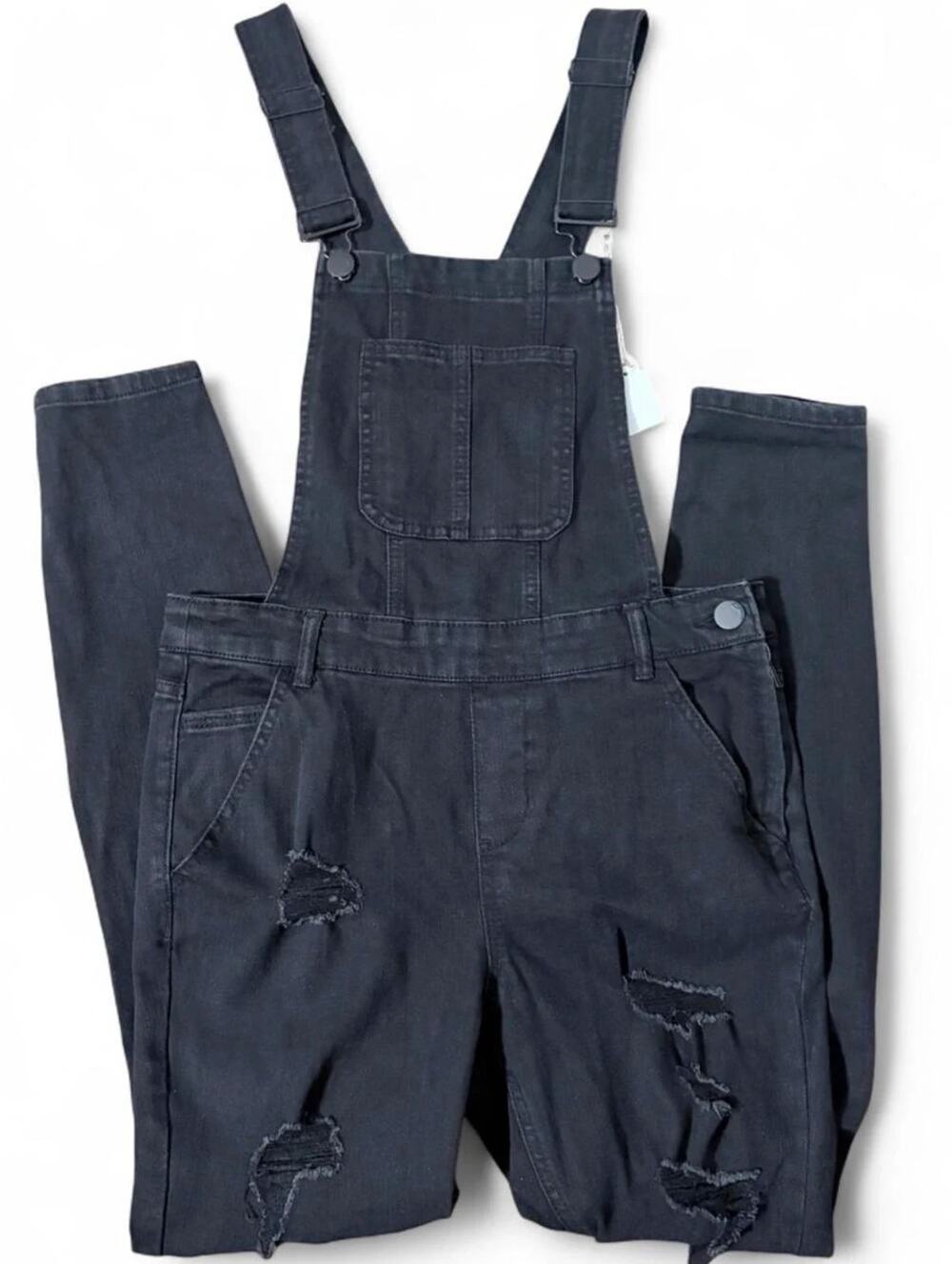 Y2K Grunge Alternative Ripped Distressed Black Skinny Jeans Overalls Size 9 by D